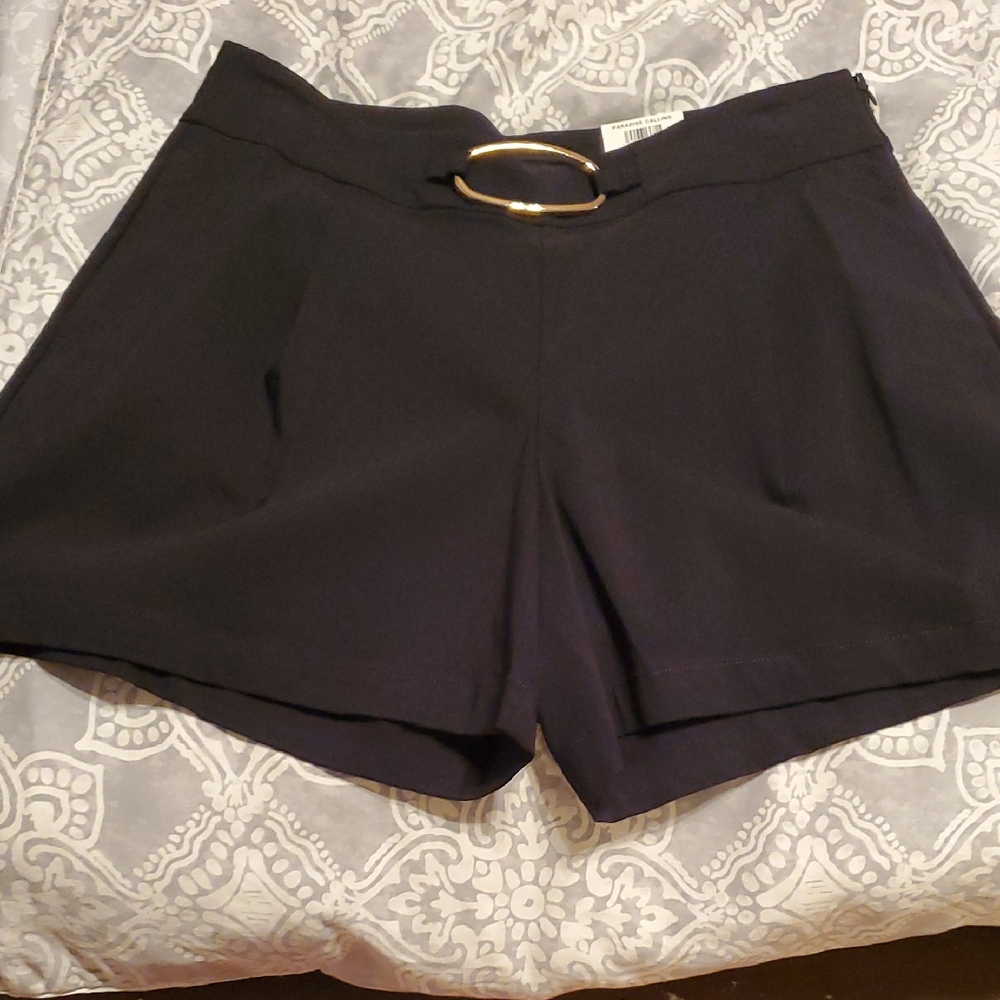 INC International Concepts High Waist Black and Gold Shorts